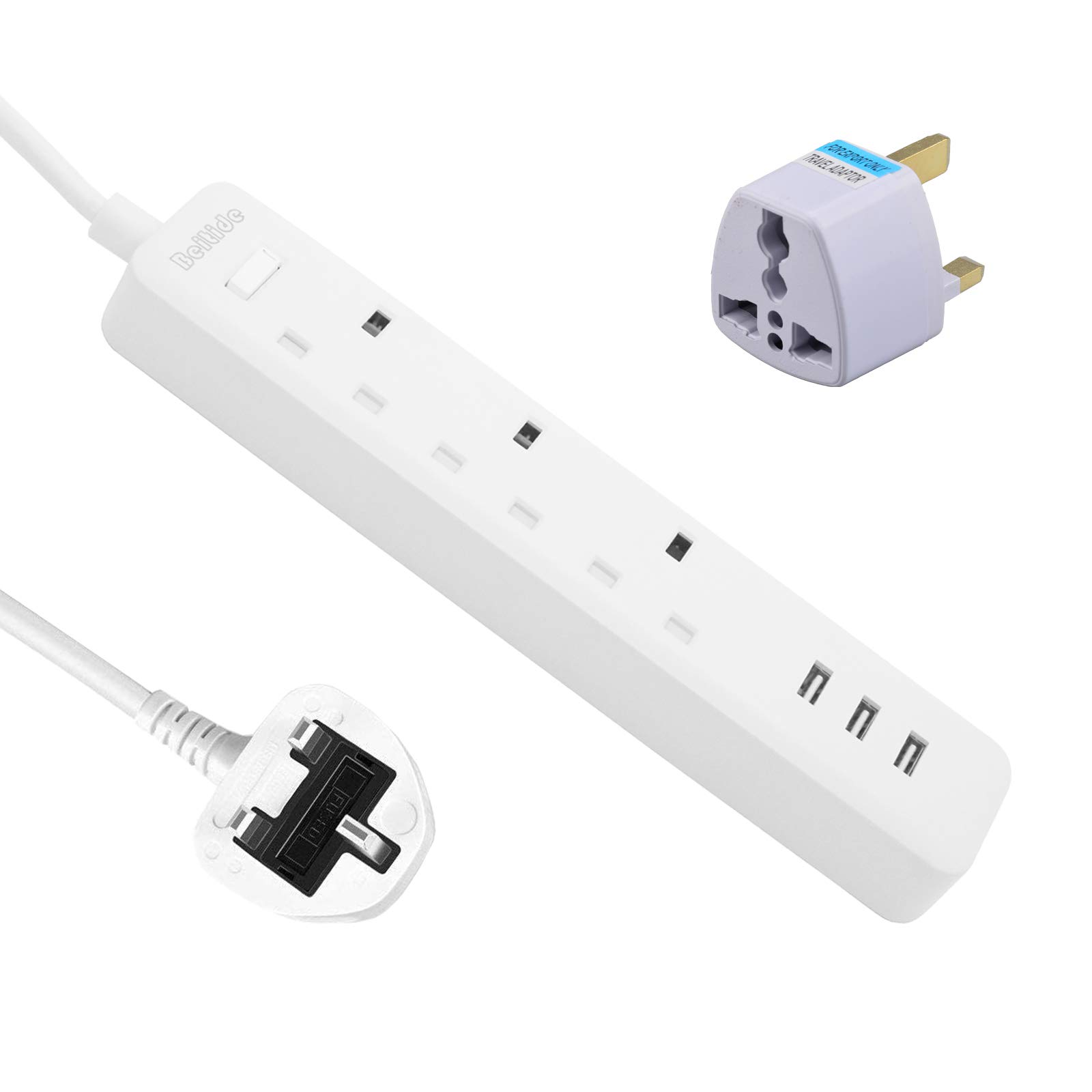 3 Way Extension Lead with USB Slots, Surge Protection Extension Cord Power Strip, Multi Plug Extension Sockets with…