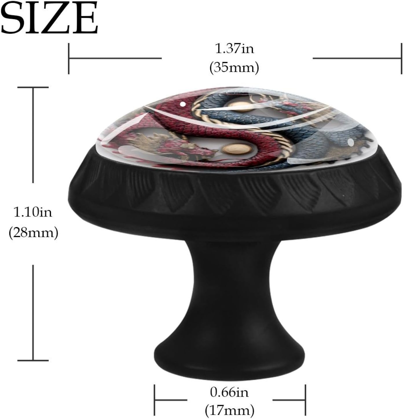 Black Taoist Circle (11) Glass Furniture Knobs, Practical Drawer Pulls with Long & Short Mounting Screws