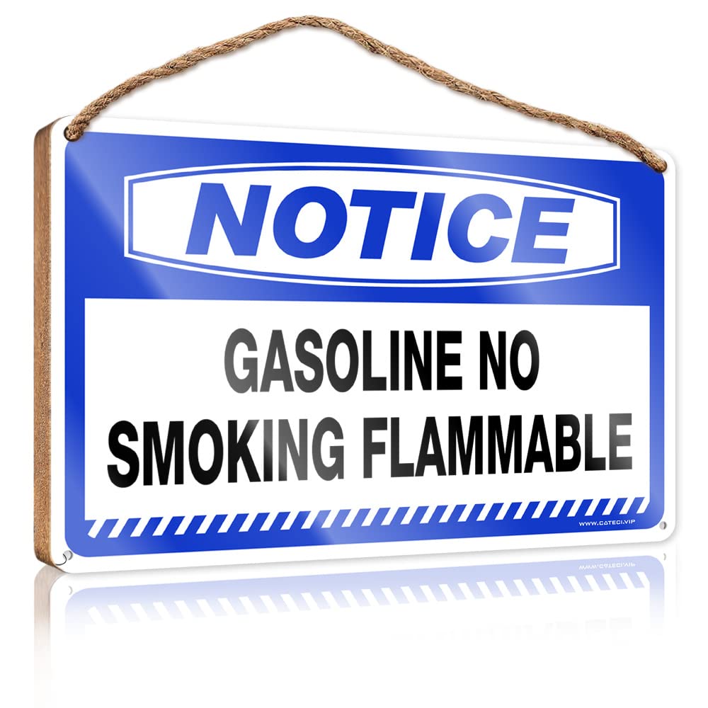 FZFN Front Porch Decor Farmhouse Notice Gasoline No Smoking Flammable Wooden Sign Our Home Signs For Home Decor Hanging Decor Outdoo(15X28CM)