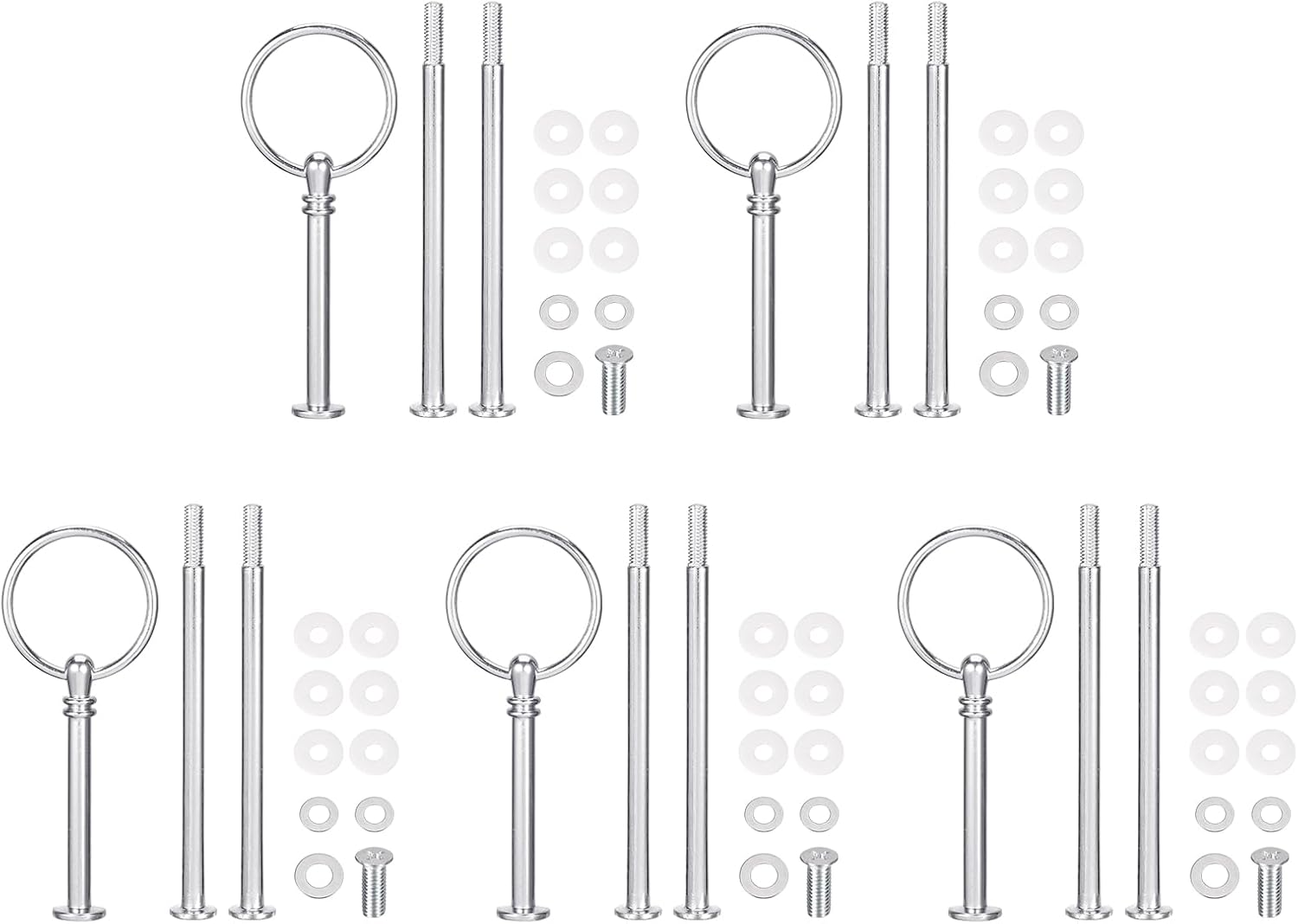 uxcell 5 Set Cake Tray Stand Handle Cupcake Dessert Plate Hardware Fitting Holder Rod Stand Handle for Cake Stand Wedding Party, 3-Tiers Round Silver