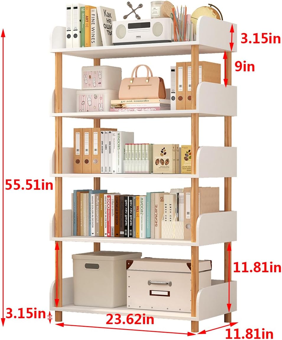 5-Tier Open Bookcase with Extra-Deep Shelves - Modern Display Bookshelf Premium Solid Wood for Living Room, Home Office & Bedroom, 11.8in Deep Storage Cabinet, Warm White (Warm White, Extra Large, 5)
