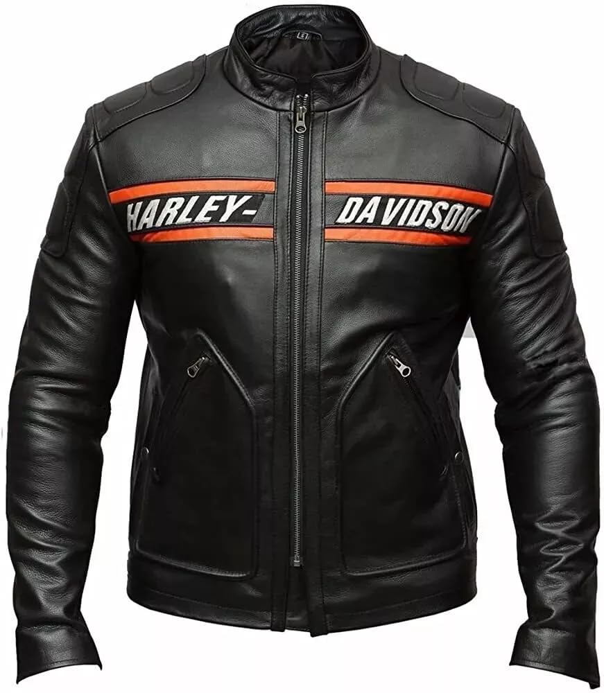 Mens Black Leather Jacket 100% Genuine Cowhide Leather Biker Jacket for Men