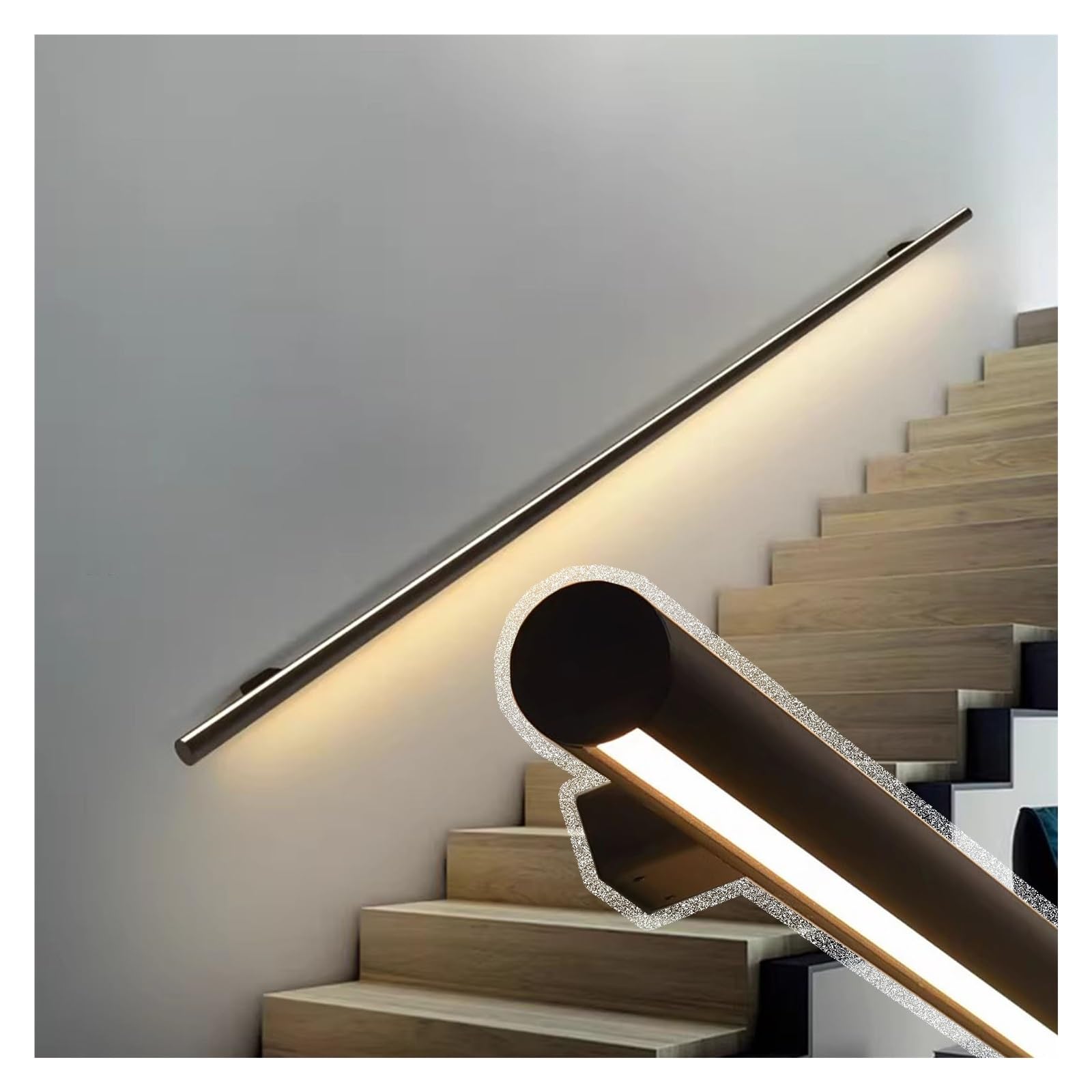 HAIXHX Indoor LED Stair Railing, Modern Wall Mount Safety Handrail Light, Non-Slip Aluminum Pipe Balusters for Home Staircase Entryway(1.5m (59.1in))