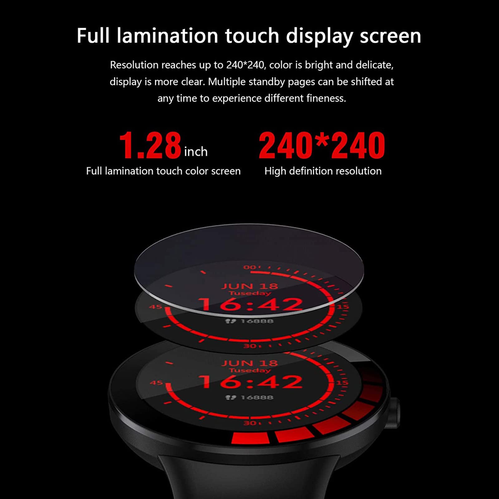 Inteligentny zegarek, smartwatch z ekranem dotykowym 3.3 cm, monitor aktywności z pulsometrem, wodoodporny IP68, monitor fitness, zegarek, krokomierz, stoper, smartwatch dla mężczyzn i kobiet,