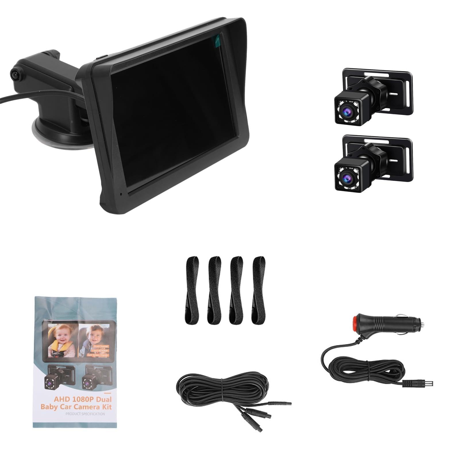 PolyGen Monitor per Auto per Bambini con Fotocamera, Doppia Fotocamera 1080P e Schermo IPS da 7 Pollici con Visione Notturna IR Aggiornata, Telecamera per Seggiolino Auto per