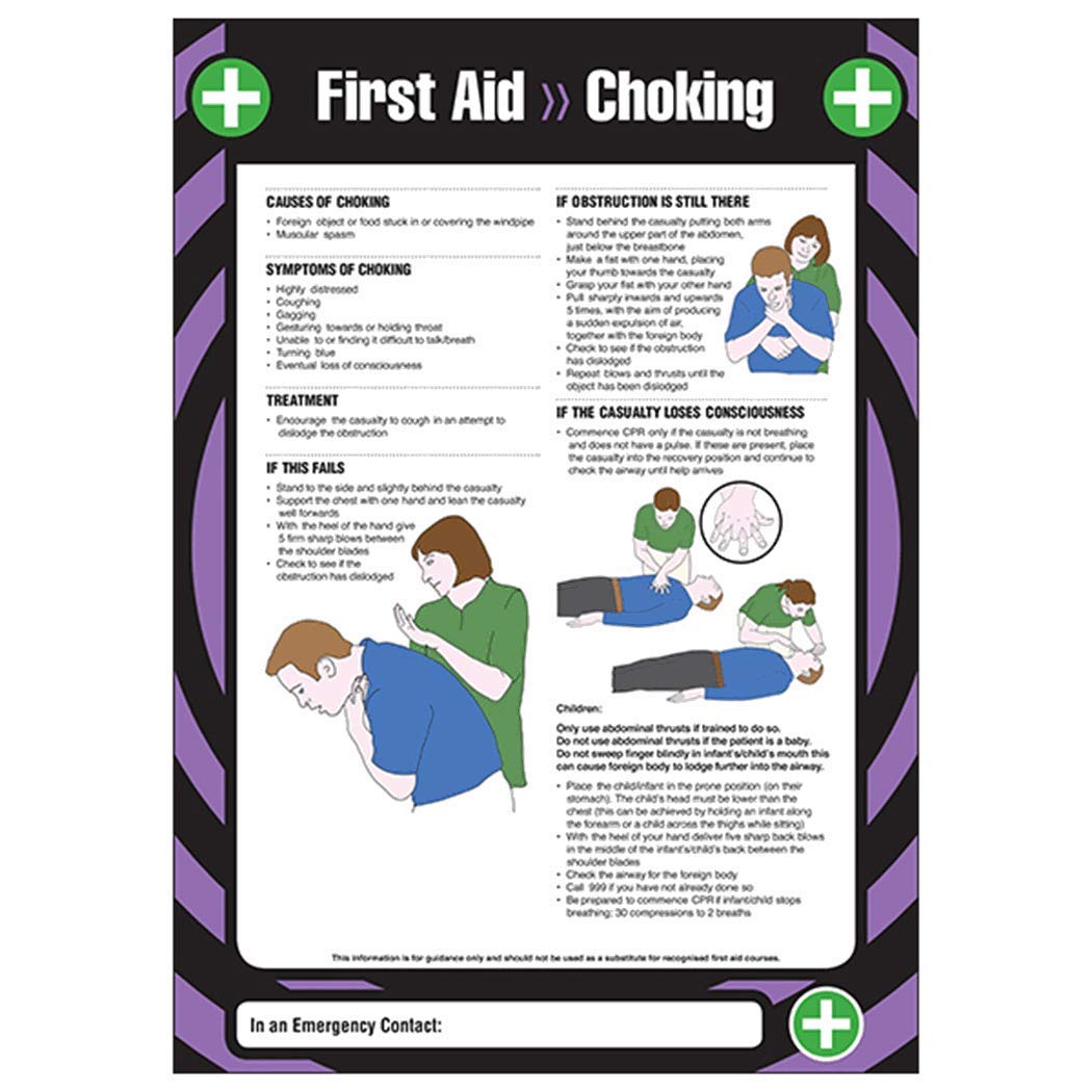 VSafety, poster di primo soccorso per il soffocamento, formato A2, 594 x 420 mm, resistente