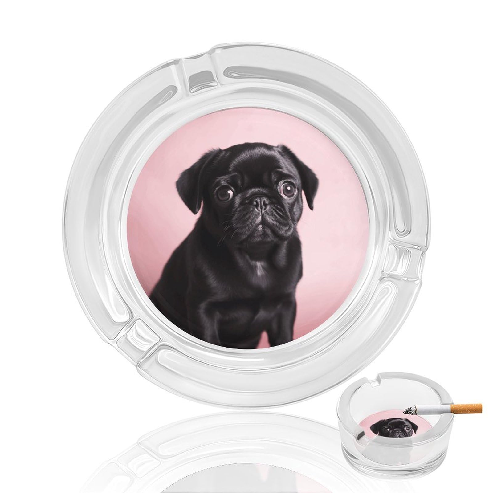Cute Black Pug Ashtray Cigar Cigarette Rest Glass Outdoor Cigar Ashtrays with 3 Grooves Travel Cigar Ashtrays Fancy Cute Cool Ash Tray for Smokers Tabletop