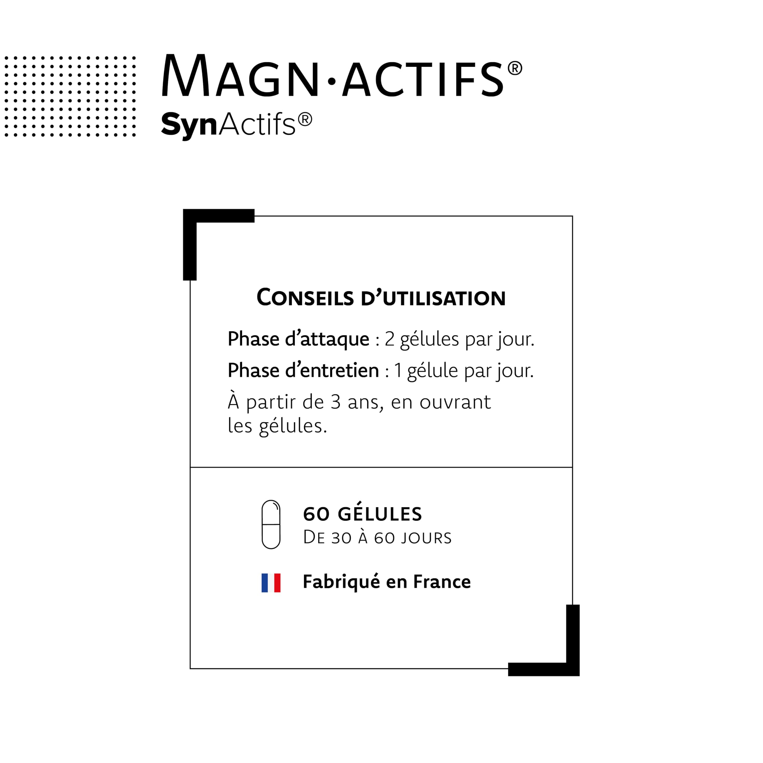 Magnactifs - Magnesium Bisglycinate & Marin - Anti Fatigue, Anti Stress Adulte, Equilibre Nerveux - Taurine, Vitamine B6 - Aragan - 60 Gélules