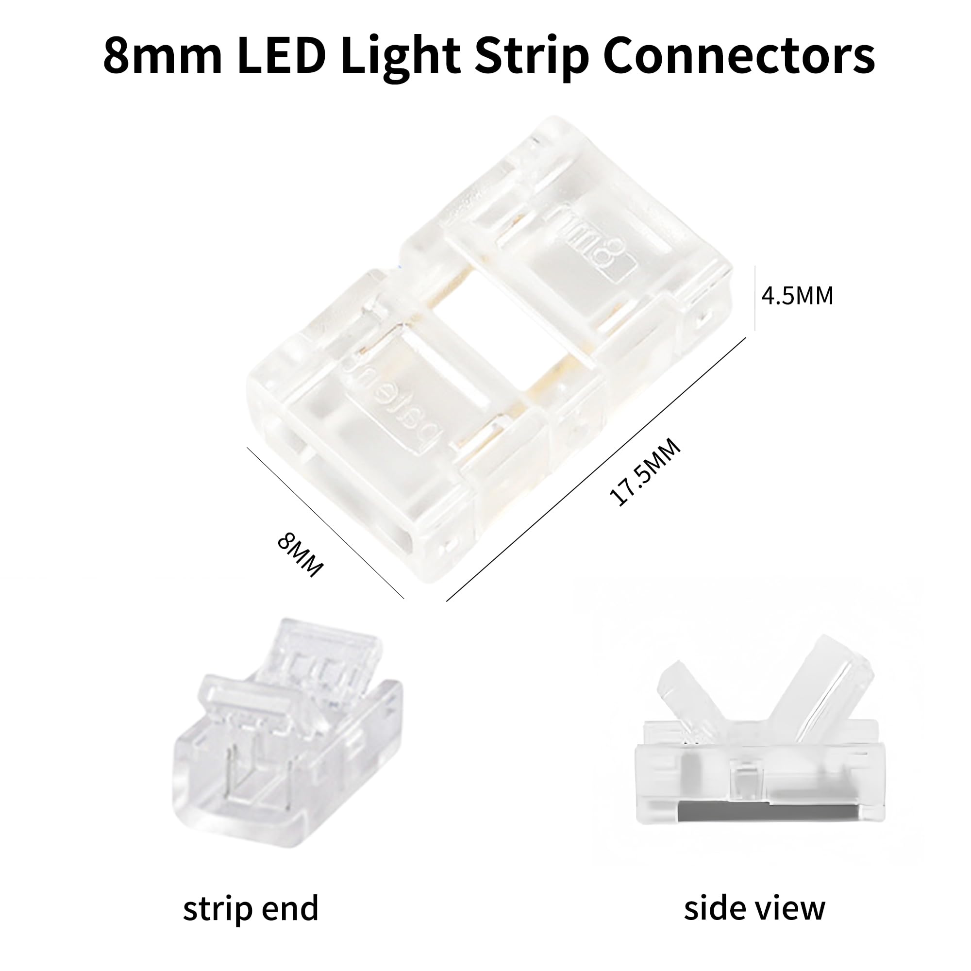 Clearhill 2Pin LED Light Strip Connectors,20Packs-8mm Solderless Quick Adapter for Single Color 5V/12V/24V LED Strips-Durable PVC & Copper,Transparent Terminal for Secure Connection - Image 2