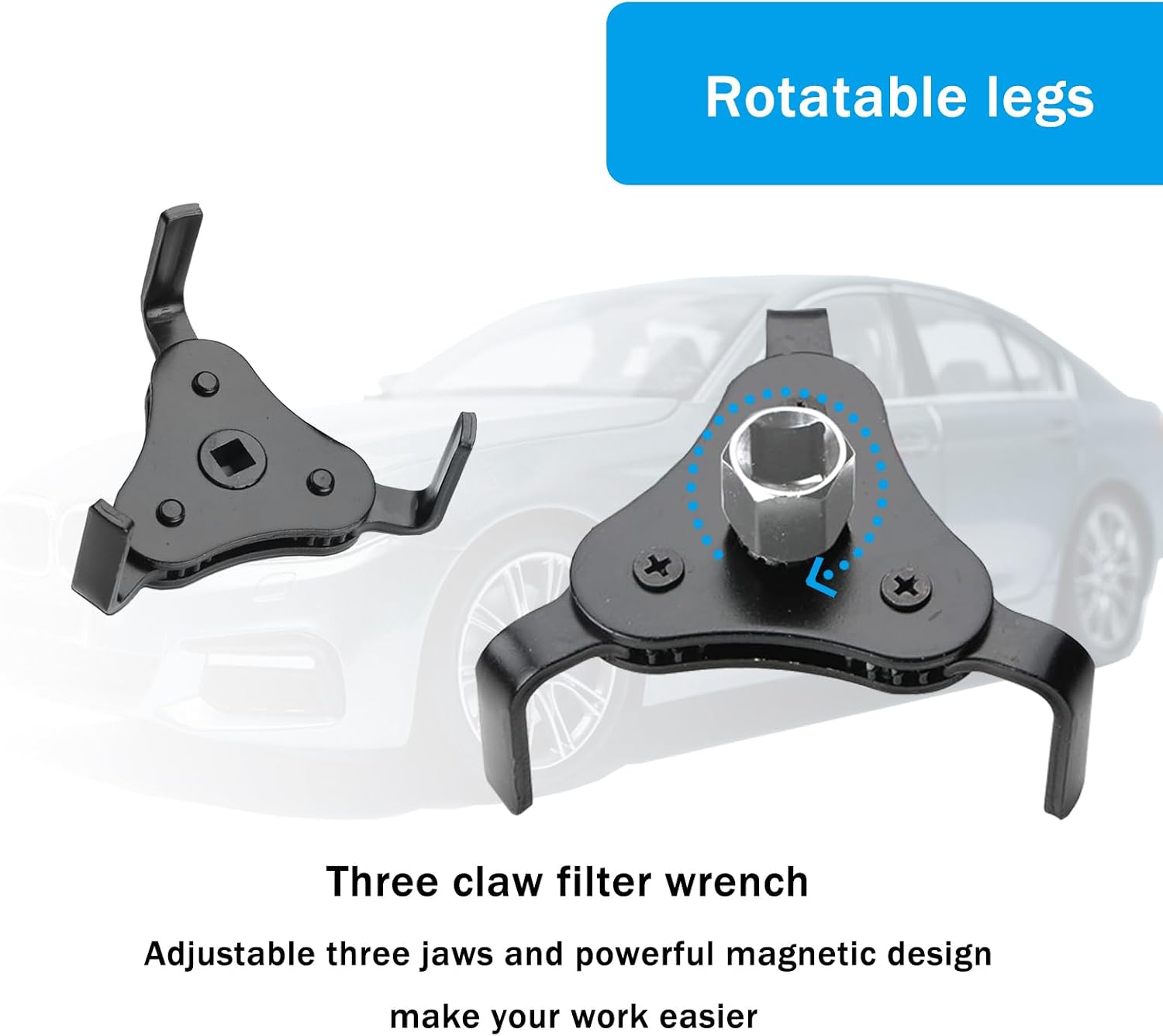 1 PC Car Oil Filter Wrench, 1/2 Metal Heavy Duty Adjustable Filter Change Set, Multifunctional Three-Claw Vehicle Oil Filter Wrench Maintenance Accessories for Engine (Black & White)