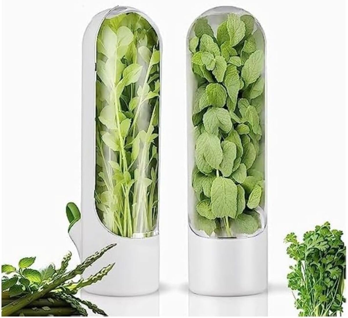 2 Pcs Herb Saver For Fresh Vegetables, Herbs Keeper for Refrigerator, Fridge Organizers And Storage,Cilantro Storage Containers, Herb saver Green Vegetables, Mint, Parsley, Asparagus for 2-3 Weeks