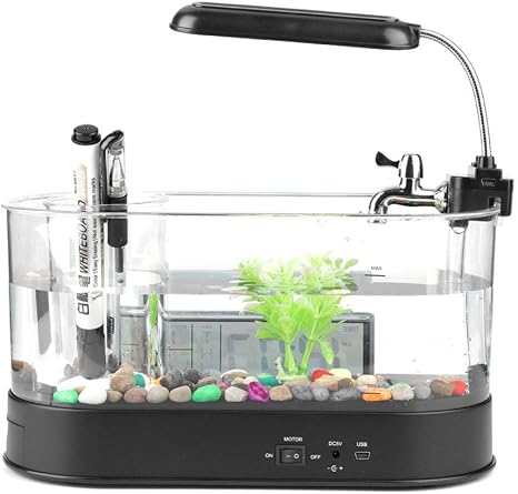 Amazon Co Jp 小型デスクトップのアクアリウムの魚飼育用の水槽 居間 寝室 オフィス等のためのlcdデジタル時計の表示が付いている多機能usbの再充電可能な多彩な導かれた軽い小さいフライタンク 1 ペット用品