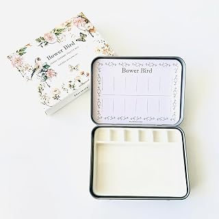 Bower Bird Travel Watercolor Palette,Portable Ceramic Palette 6 Well,Empty Paint Palette,Small Travel Metal Paint Boxwith Porcelain Palette (6-Well)