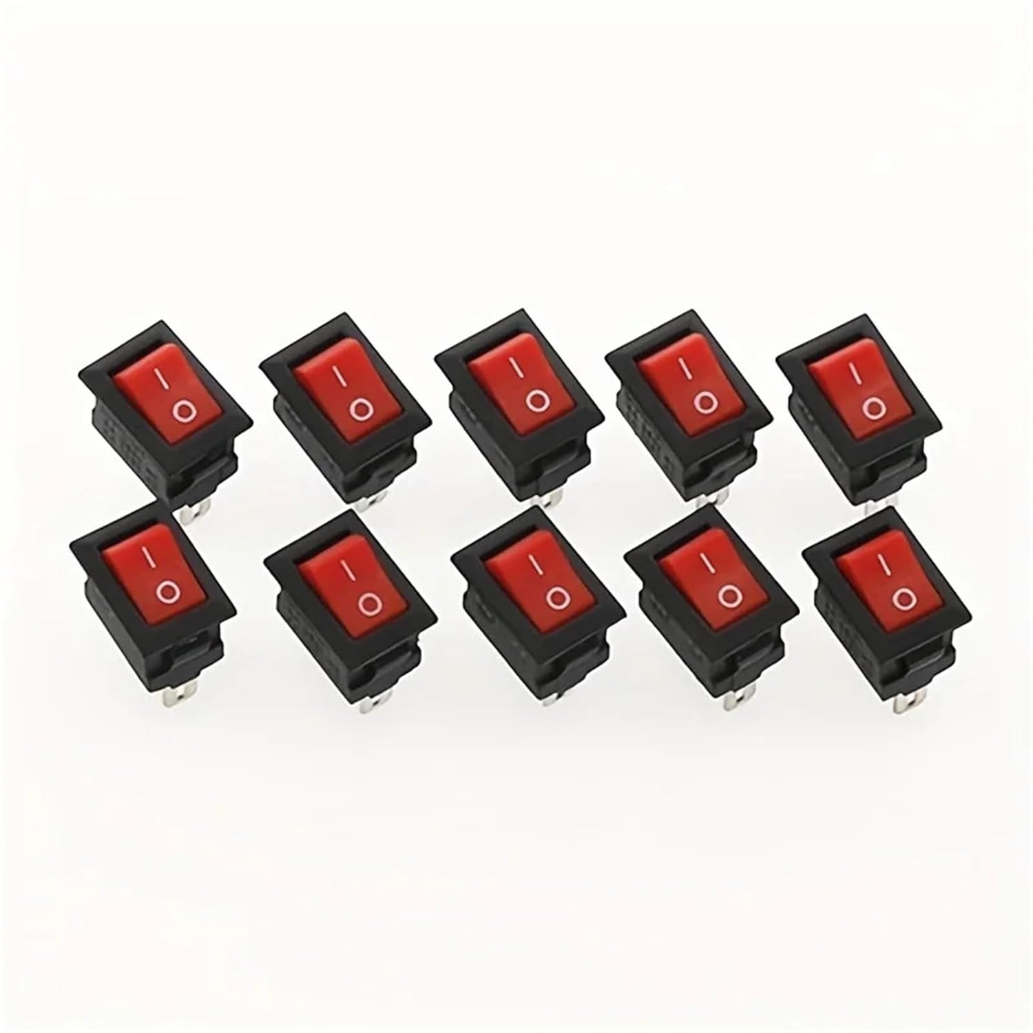 15pcs Mini Rocker Switch SPST Black and Red Snap in Switches Button AC 250V 3A / 125V 6A 2 Pin I/O 10 * 15mm On-Off Rocker(Mixed)
