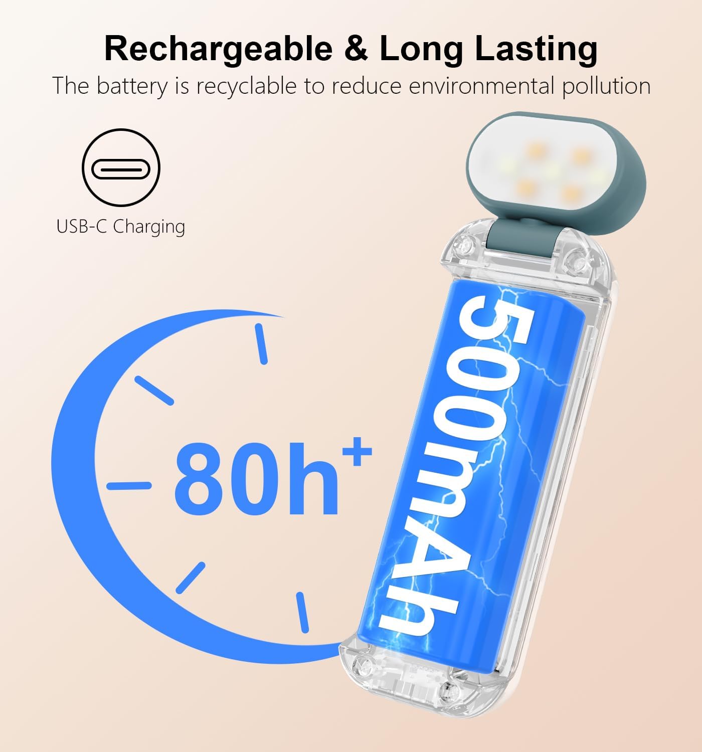 Gritin Reading Light, Rechargeable Book Light for Reading in Bed | Eye Caring 3 Color Temperatures, 5-Level Dimmable Brightness, Long Lasting, Compact Size Clip on Book Lamp-Pacific Blue