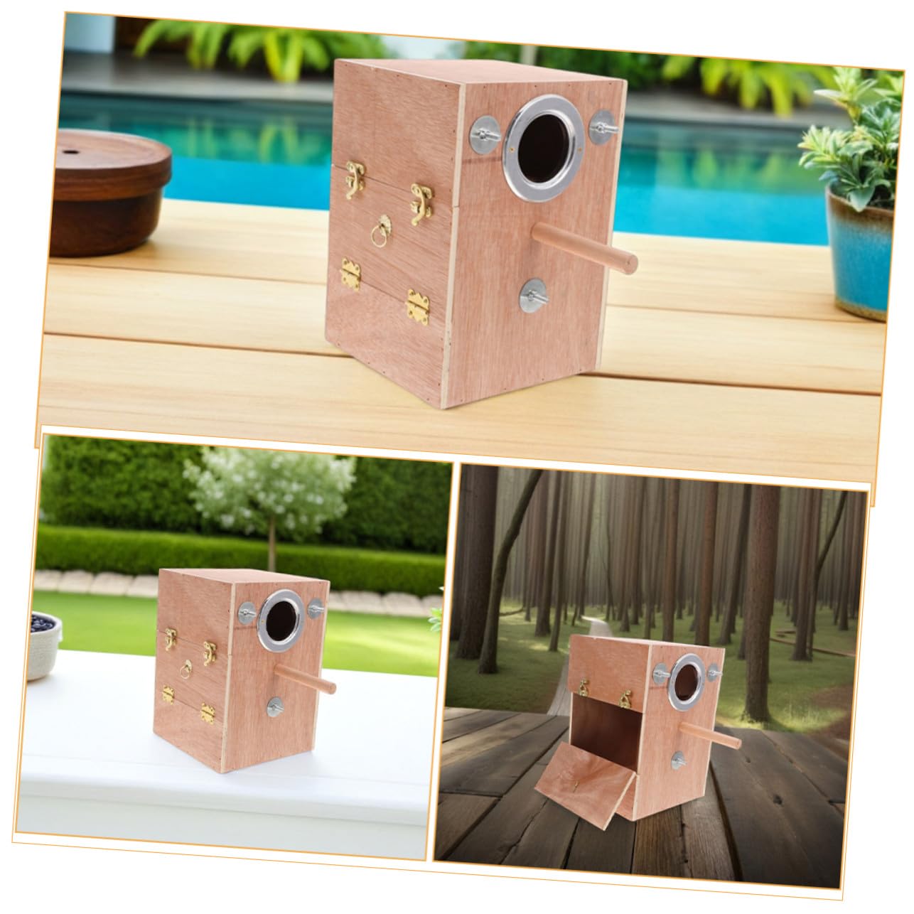 NOLITOY Caja Nido de Madera para Periquitos con Soporte Perchero Colgante Exterior Refugio de Cría Seguro y para Agapornis y Cacatúas Diseño Ahorrador de para Jaulas