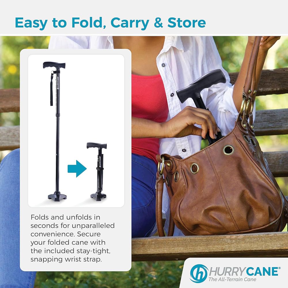 HurryCane Freedom Edition - Bastón plegable con mango en T, color morado