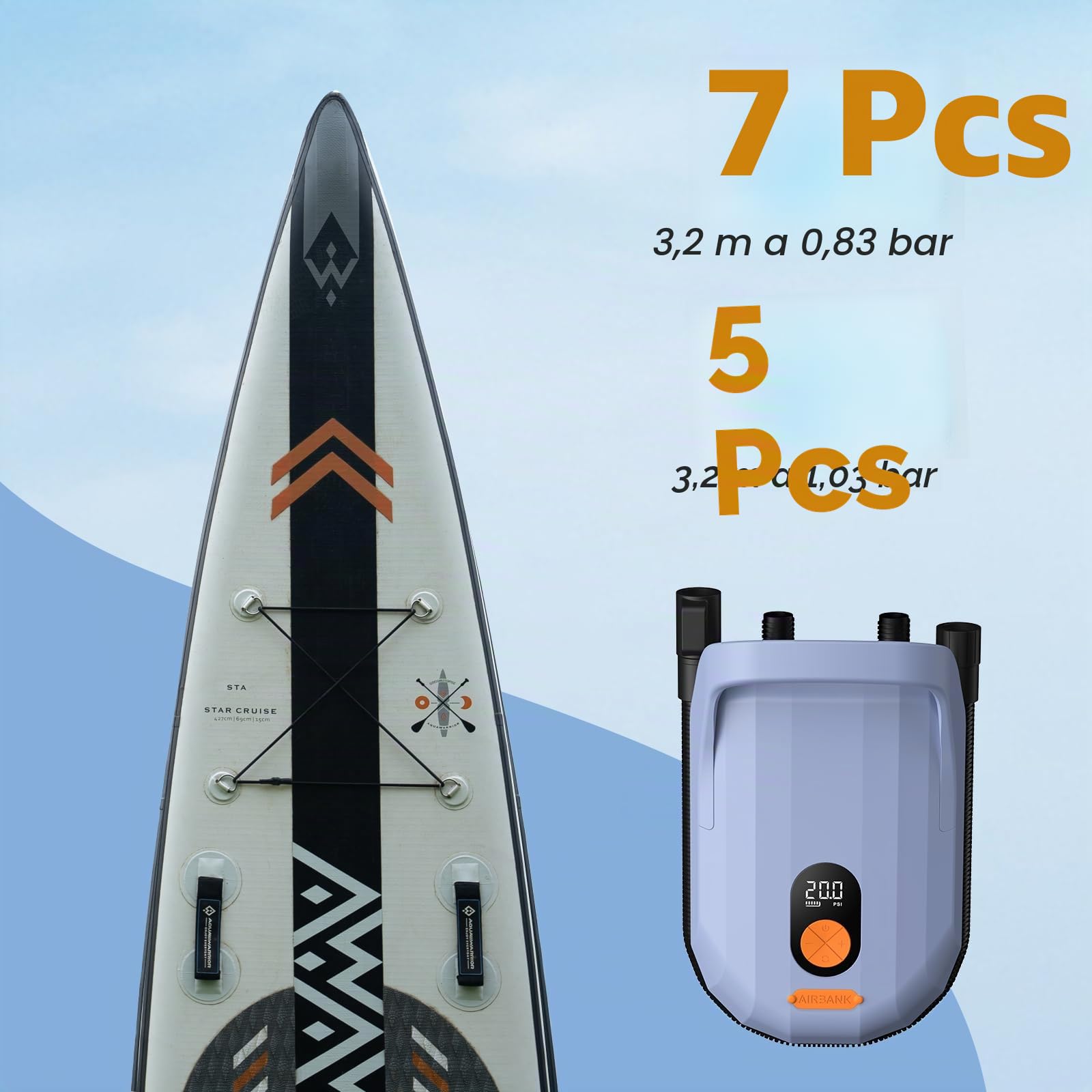 AIRBANK Pompa ad aria elettrica SUP WHALE SHARK Pro con batteria da 7800 mAh, gonfiaggio e svuotamento 20 PSI, pompa ad aria ricaricabile con per kayak, gommoni, tende (viola chiaro)