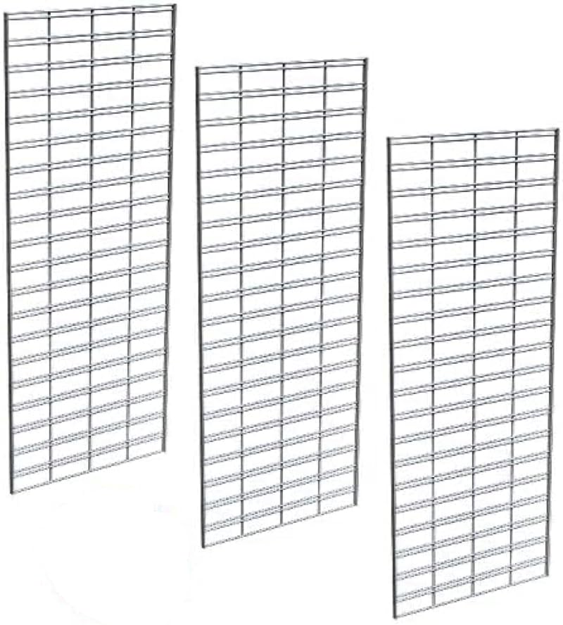 Only Garment Racks 2' x 5' Slatgrid Panels - Chrome Finish - Lot of 3
