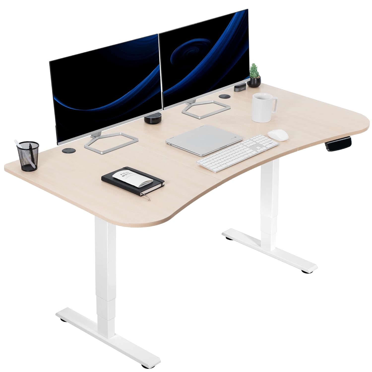 VIVO Electric 63 x 32 in Standing Desk, Memory Height Adjustment, 176 lb Frame Support, 2E Series, Light Wood Top White Frame, DESK-KIT-2EWC VIVO Electric 63 x 32 in Standing Desk, Memory Height Adjustment, 176 lb Frame Support, 2E Series, Light Wood Top White Frame, DESK-KIT-2EWC