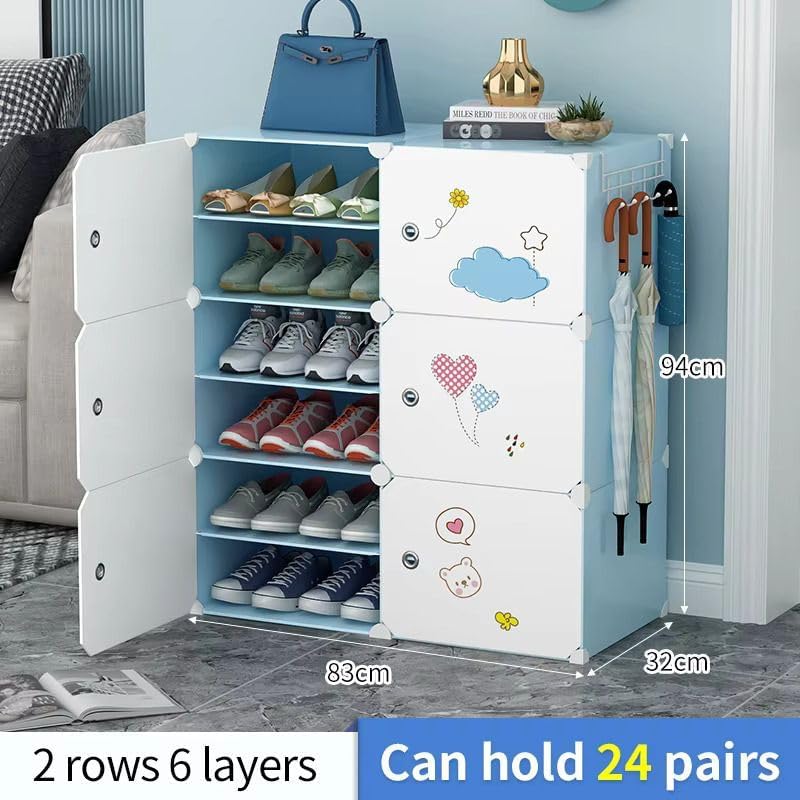 Image of Premium Modular Plastic Shoe Rack for Home | 12 ๐๐๐๐๐
Shoe Rack with 6 Doors, Hook Holder for Home Storage Organizer with Metal Door Frame to Cover Chappal Slipper Sandals Shoes - Black
