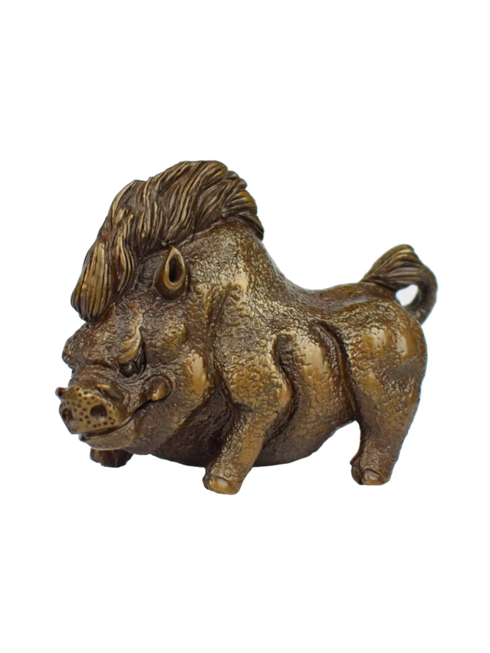 NGDFGR Realistic Brass Boar Miniature Statue Living Room Desktop Office Decorations, Metal Zodiac Pig Sculpture Office Study Bookshelf Desktop Wine Cabinet Decoration Ornaments