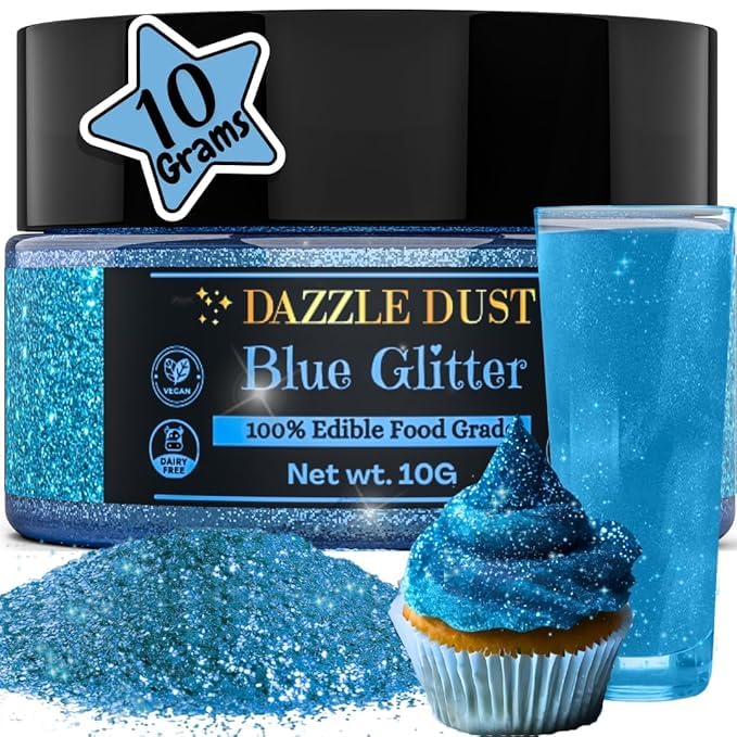 Dazzle Dust Edible Glitter Sprinkles for Cake Decorating, Drinks, Cookie, Icing, Dessert Decorations, Sparkly Luster, Food-Grade, Vegan, Gluten Free, Kosher, Bulk 10g, Blue