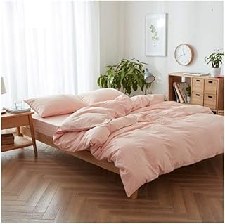 Brushes Nórdicos Dormir Lavada sábanas de algodón Desnudos 4 de Cuatro Piezas Funda nórdica de algodón Color sólido Simple de 1,8 m Cama Doble de algodón Set (Color : Pink, Size : King)
