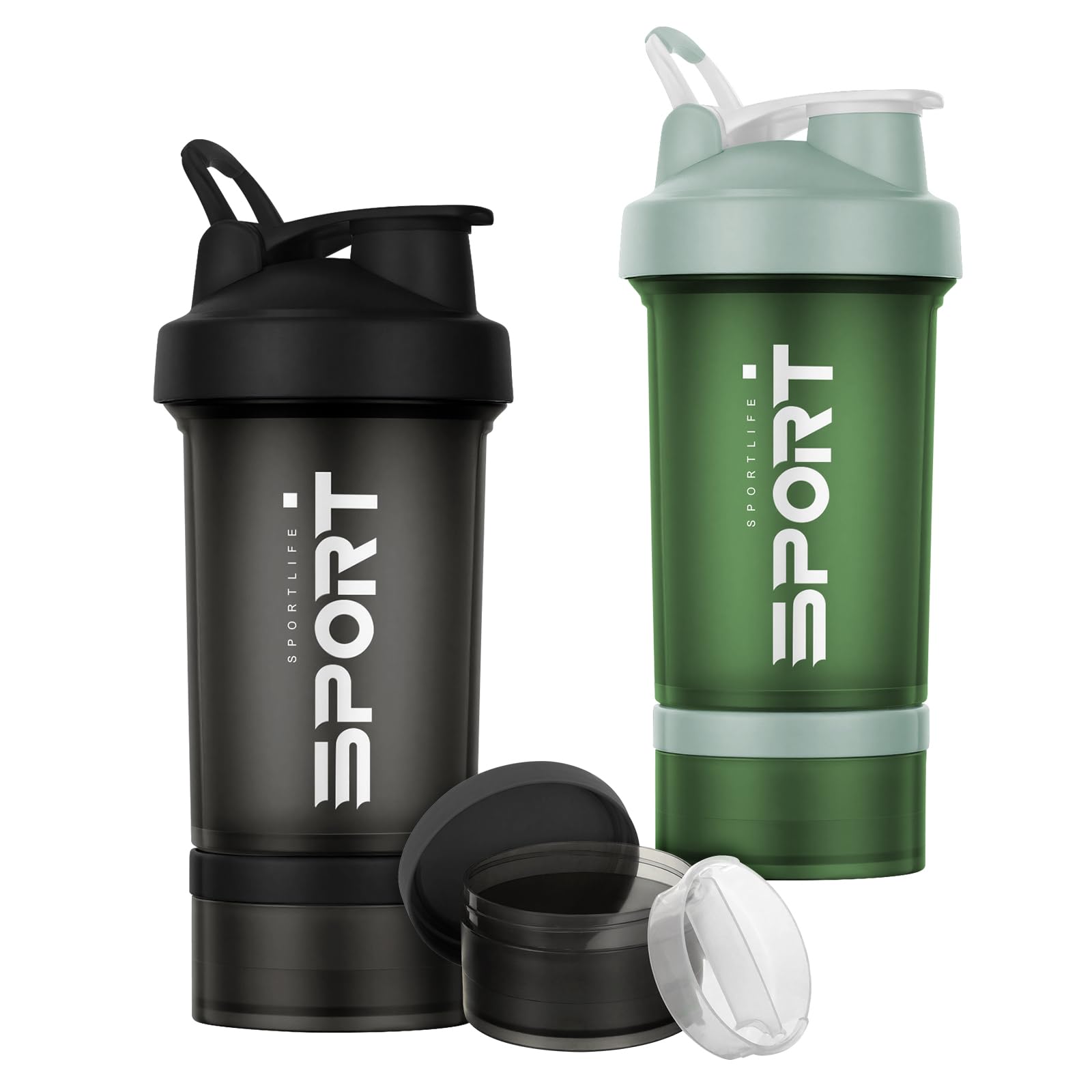 Shaker proteinowy, 2 sztuki, 500 ml, shaker proteinowy, shaker fitness z 2 kulkami do mieszania ze stali nierdzewnej, nie zawiera BPA, ze skalą pomiarową do proteinowego shake'a (G czarny +