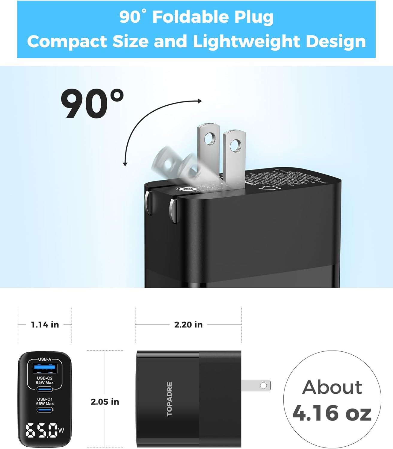 Close-up of the charger showing its foldable plug mechanism