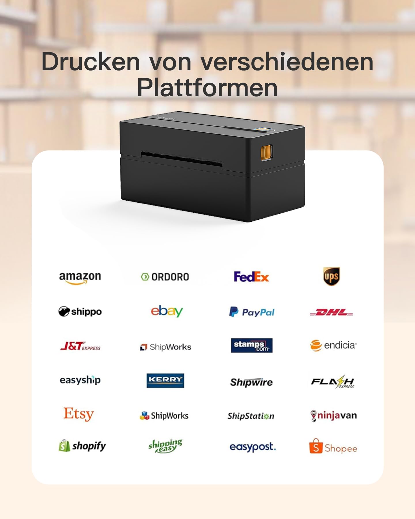 Inateck Mobile Thermo-Etiketten-drucker, Kabelloser 4x6 Versandetiketten Drucker für Versandpakete, Kompatibel mit iPhone, Android, iPad, Windows, MacOS, Chrome, USPS, Schwarz