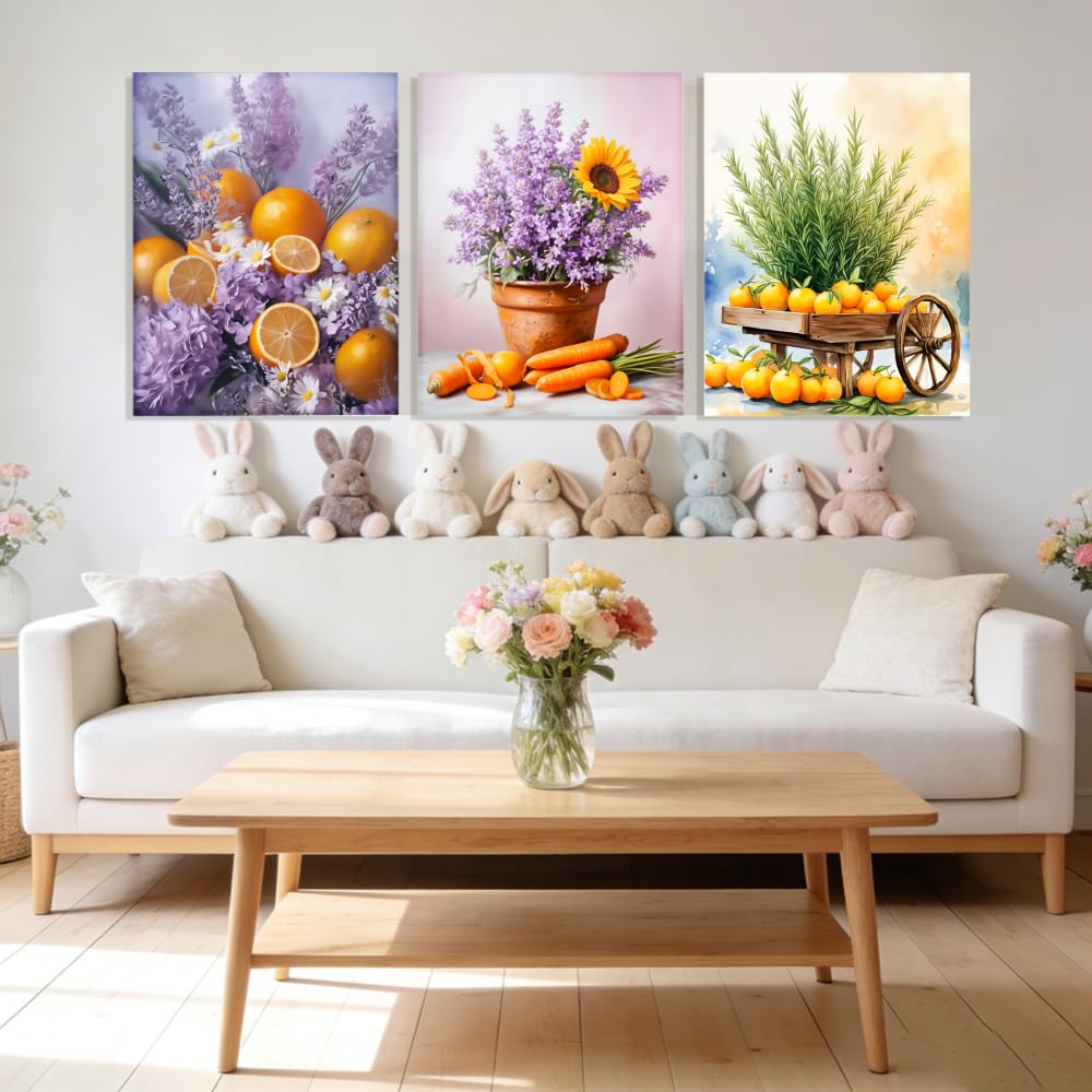 JKEVCBIAX Purple Lavender Orange Sunflower And Carrot Still Life Print-Minimalist Botanical Posters(75x110cmx3/NO frame)