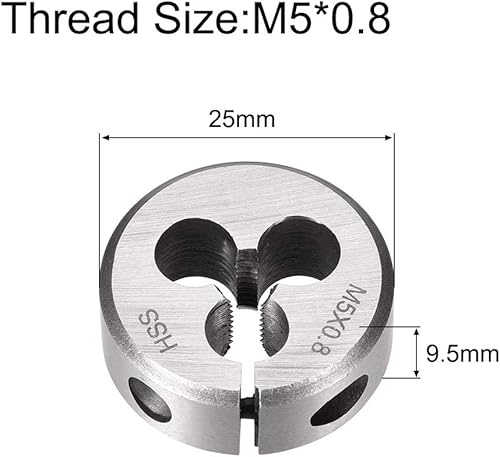 Miniatura 2 de uxcell Troquel redondo ajustable métrico M5 x 0,8, rosca de máquina para roscar a mano derecha, acero de alta velocidad (HSS)