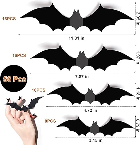 Miniatura 4 de Decoración de pared de murciélagos de Halloween, decoración de murciélagos 3D, calcomanías de PVC para exteriores, interiores, hogar, patio, pared,