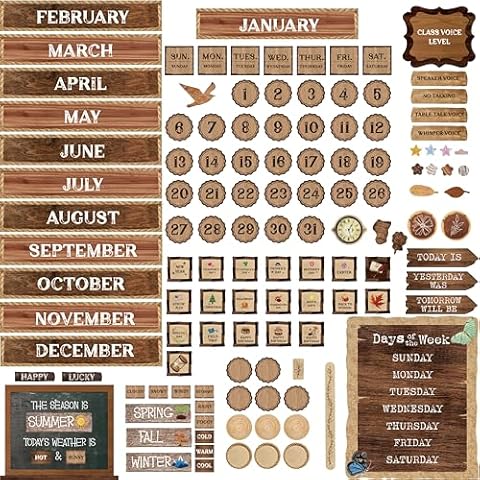 126PCS Calendar Bulletin Board Cutouts, Season/Weather/Holiday/Month/Week Bulletin Board Decors Industrial Chic Style Wall Decor for School Classroom Home Teachers Students Cover