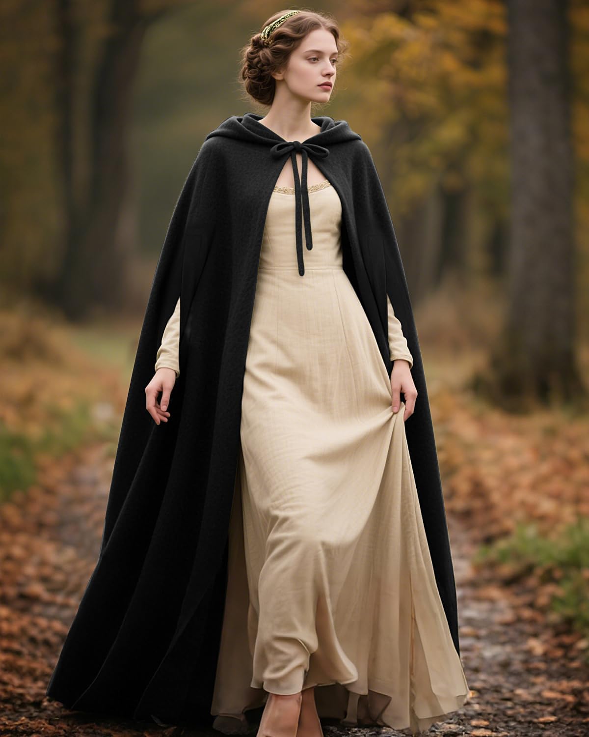 Joukavor Winter Cloak with Arm Holes Warm Renaissance Medieval Cape with Hood for Women