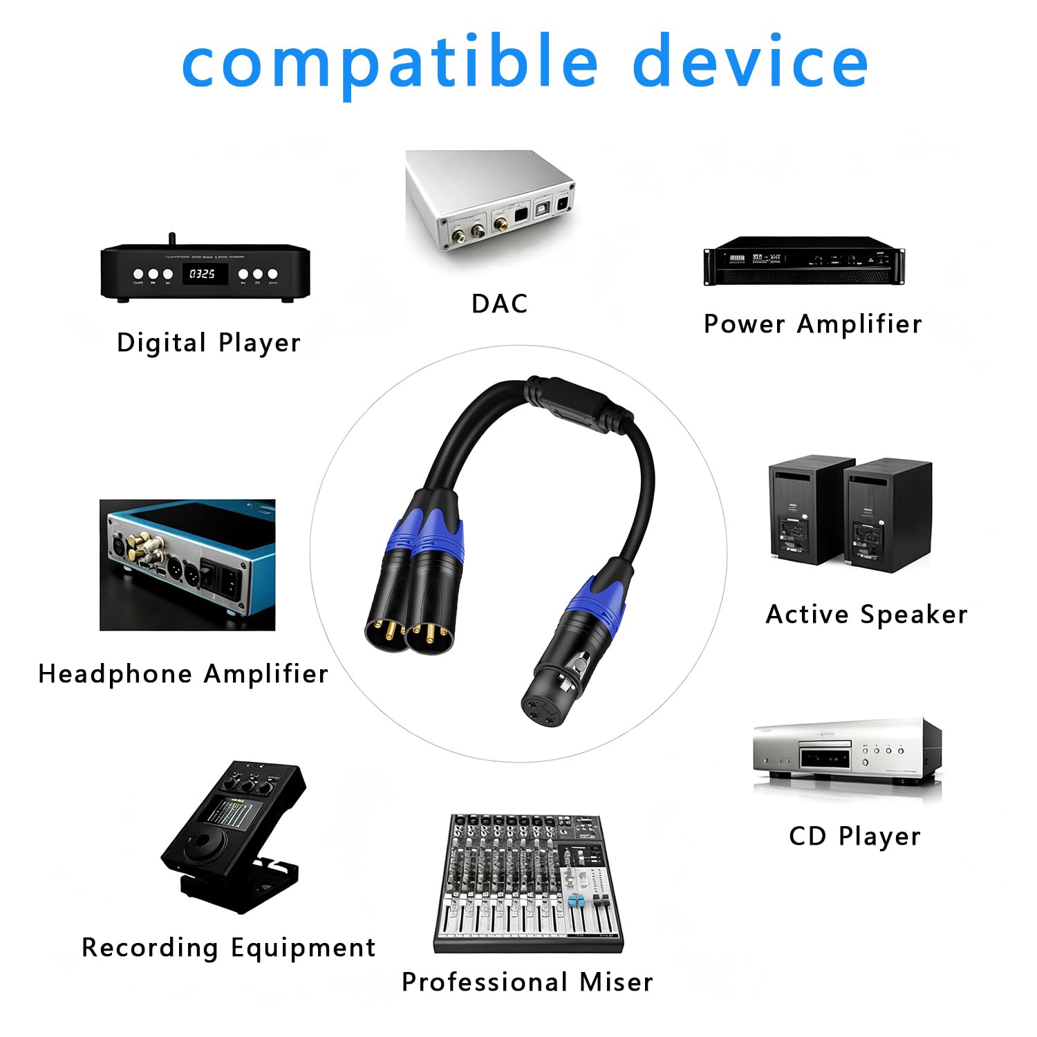 Cable divisor XLR de 5 pies, 1 XLR hembra a 2 XLR macho, cable divisor de micrófono equilibrado, adaptador de audio