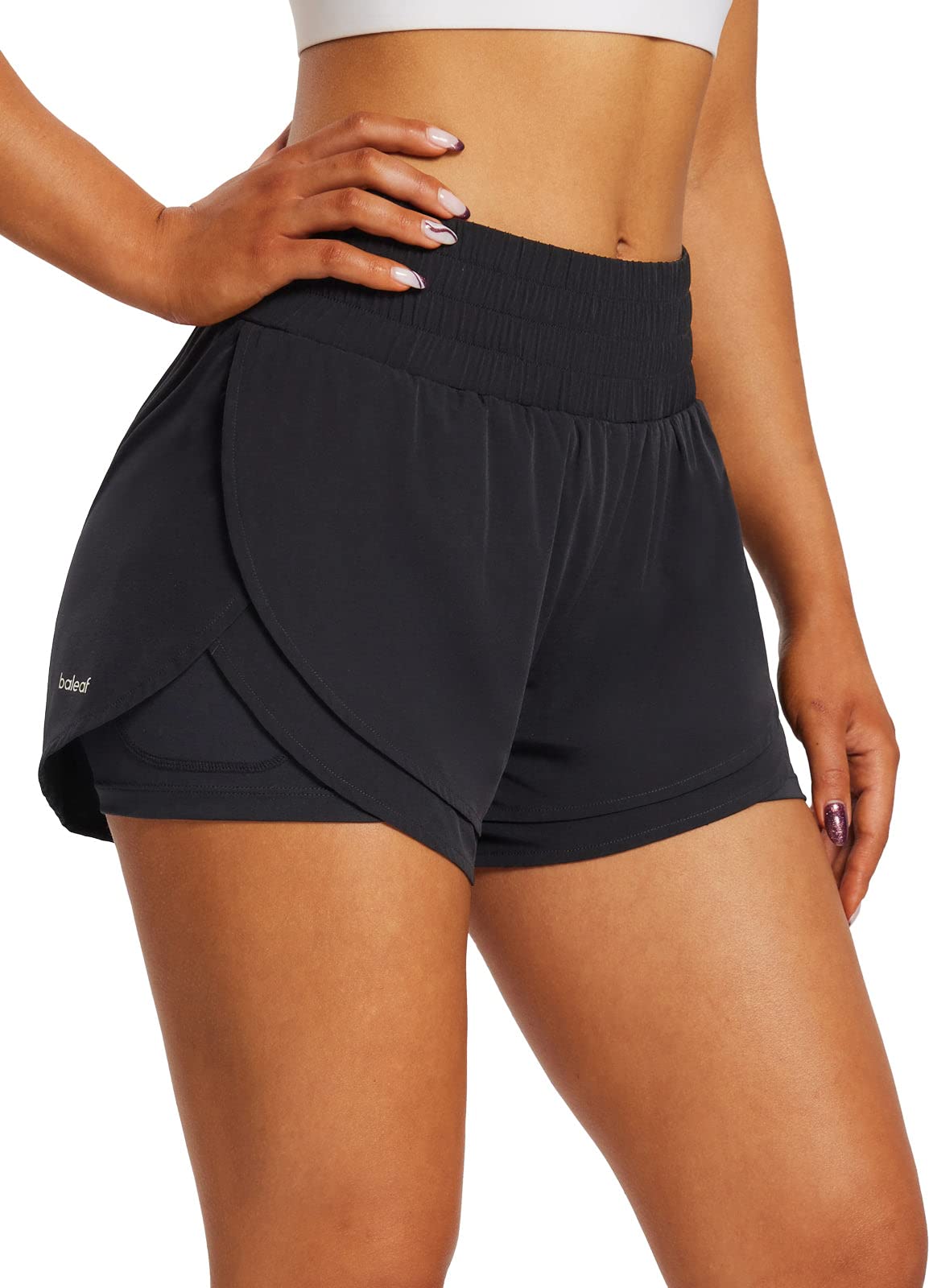 BALEAF Women's 2 in 1 Running Shorts Workout Spandex Shorts High Waisted 3" Athletic Shorts Pockets with Liner