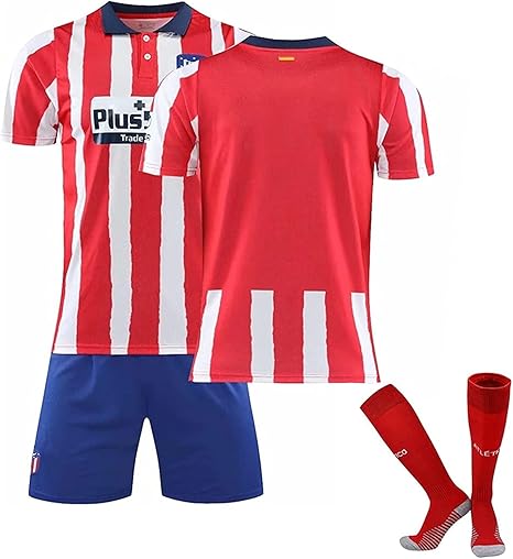 Amazon Co Jp ユニフォーム サッカーユニフォーム サッカーユニフォーム子供大人用 メンズ サッカーアトレティコ マドリード 空白番号 21年アトレティコマドリードの靴下付きホームサッカースーツ 上下セットジャージとソックスサッカージャージ Tシャツ半ズボン