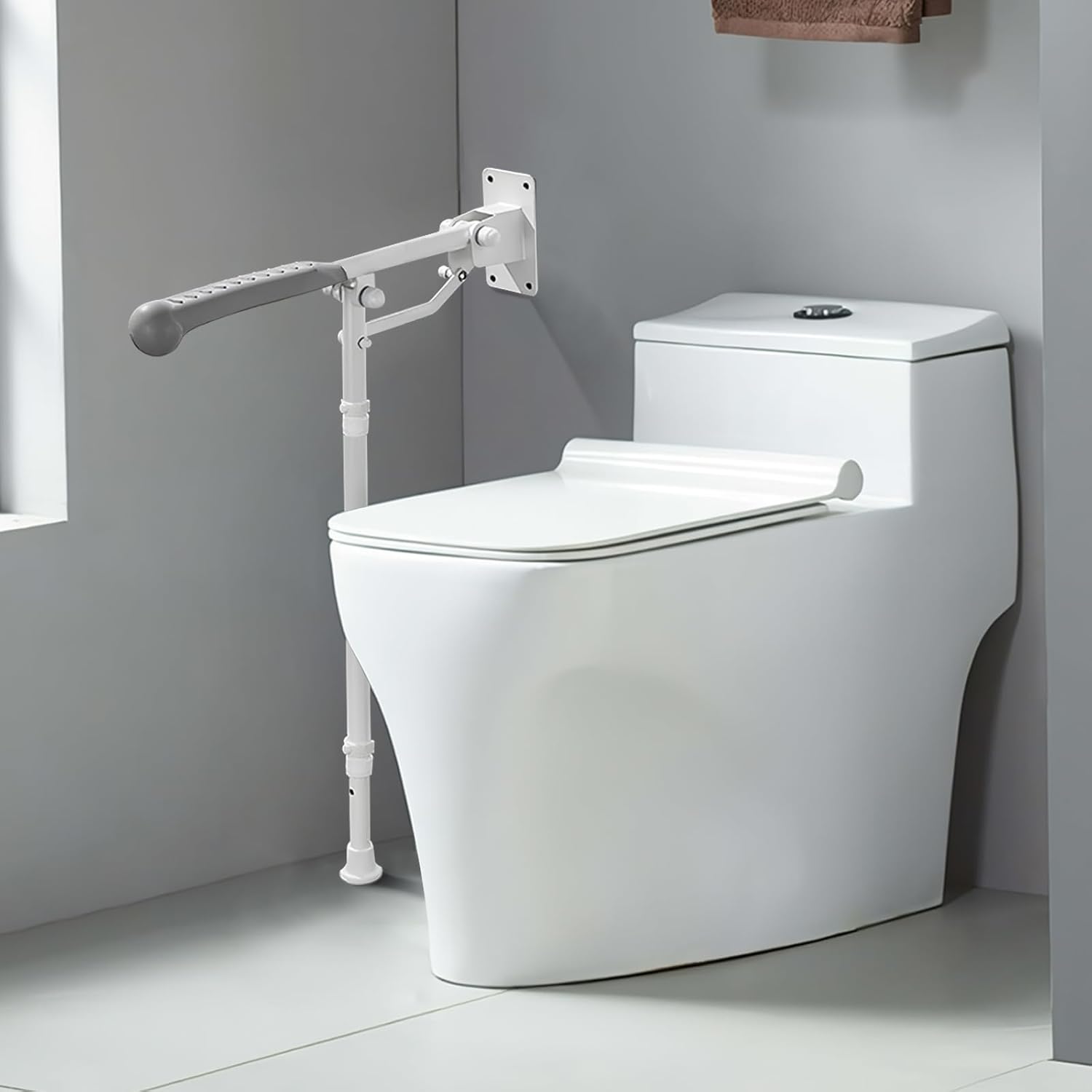 Folding Grab Bar, 24inch Flip Up Grab Bar 660lbs, 27.5inch-32.2inch Height Adjustable Flip-up Toilet Grab Bar for Wall with Anti-Slip Soft Grip, Bathroom Safety Grab Bars for Elderly Pregnant