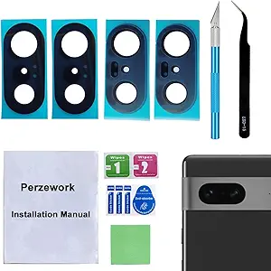 2 Set Back Rear Camera Lens Glass Replacement for Google Pixel 7 with pre-Installed Adhesive and Reparing Toolkit