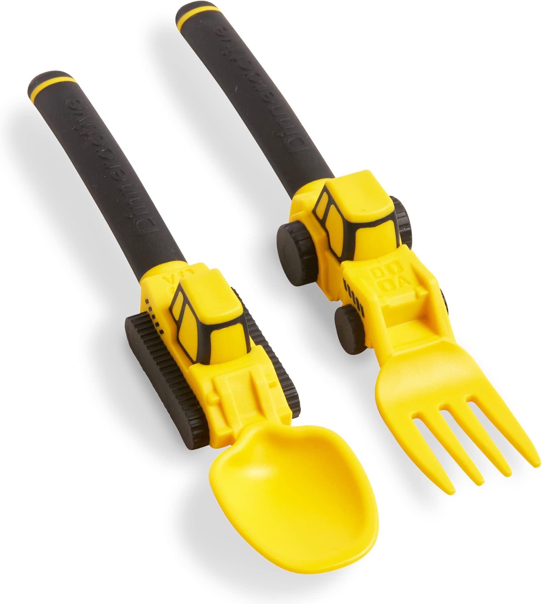 Utensil Set for Kids – Construction Themed Toddler Forks and Spoons, Toddler Utensils – 2-Piece Set – Yellow Construction Utensils For Toddlers - Loader & Tractor Toddler Spoons and Forks