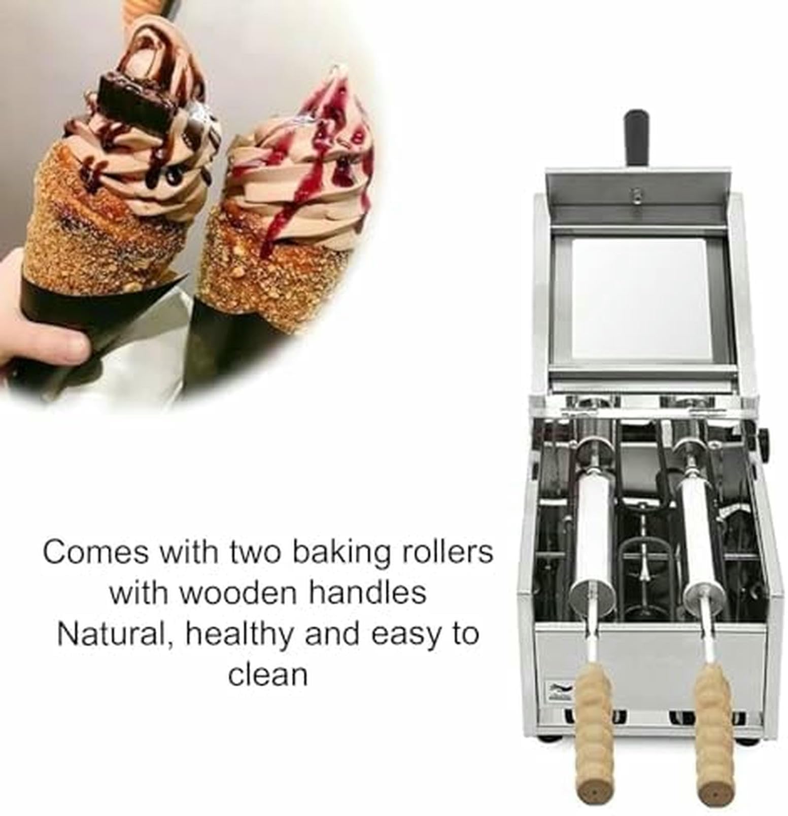 Machine À Cornets De Glace Électrique, Four À Cheminée Professionnel avec 2 Rouleaux De Cuisson, Température Réglable, Idéal pour Les Cuisines, Restaurants, Supermarchés Et Snacks.