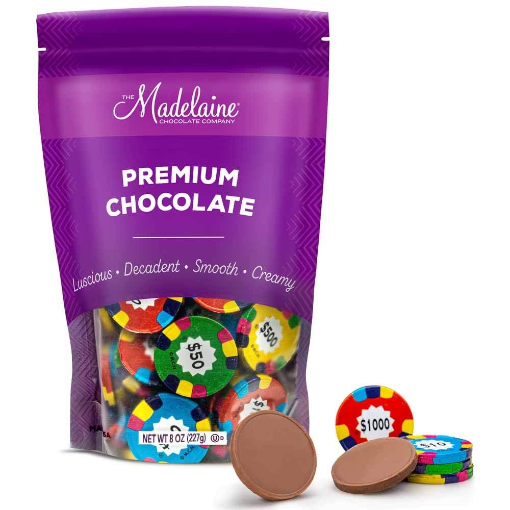 Madelaine Milk Chocolate Poker Chip Candy – Individually Wrapped Casino Coins – Fun Treats for Kids, Boys & Girls – 8 oz Bag
