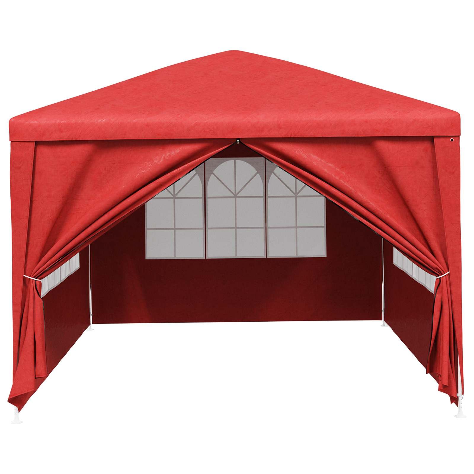 Partyzelt mit Wand Rot 400 x 300 x 255 cm, Outdoor Partyzelt aus Polyethylen und Stahl mit abnehmbaren Seitenwänden und transparenten Fenstern für Gartenpartys und Events