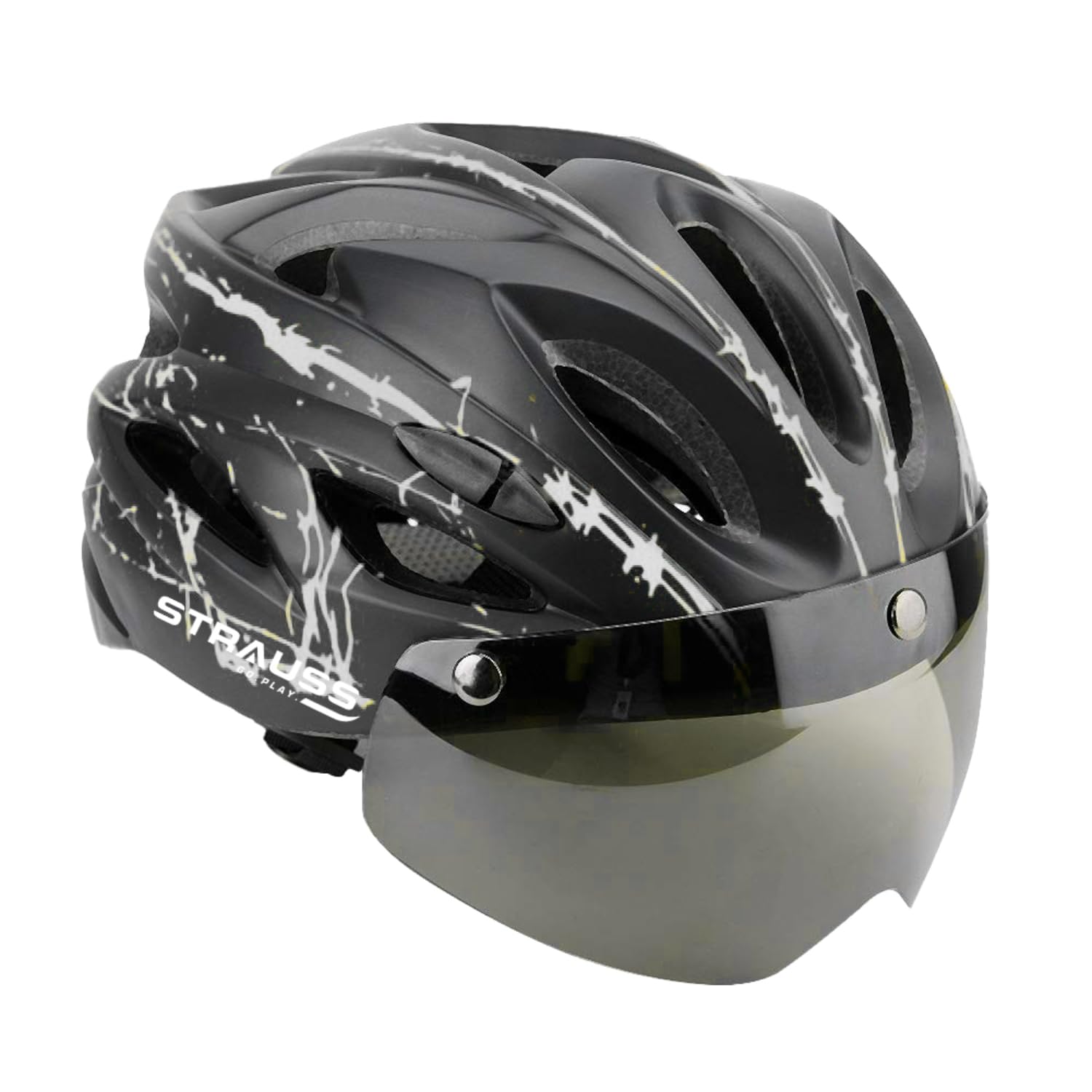 STRAUSS Cycling Helmet With Magnetic Goggles | Light Weight With Superior Ventilation | Mountain, Road Bike & Skating Helmet | Adjustable Strap | Ideal For Men And Women, (White/Black,Standard) (B0C4FLJJCG) Amazon Price History, Amazon Price Tracker