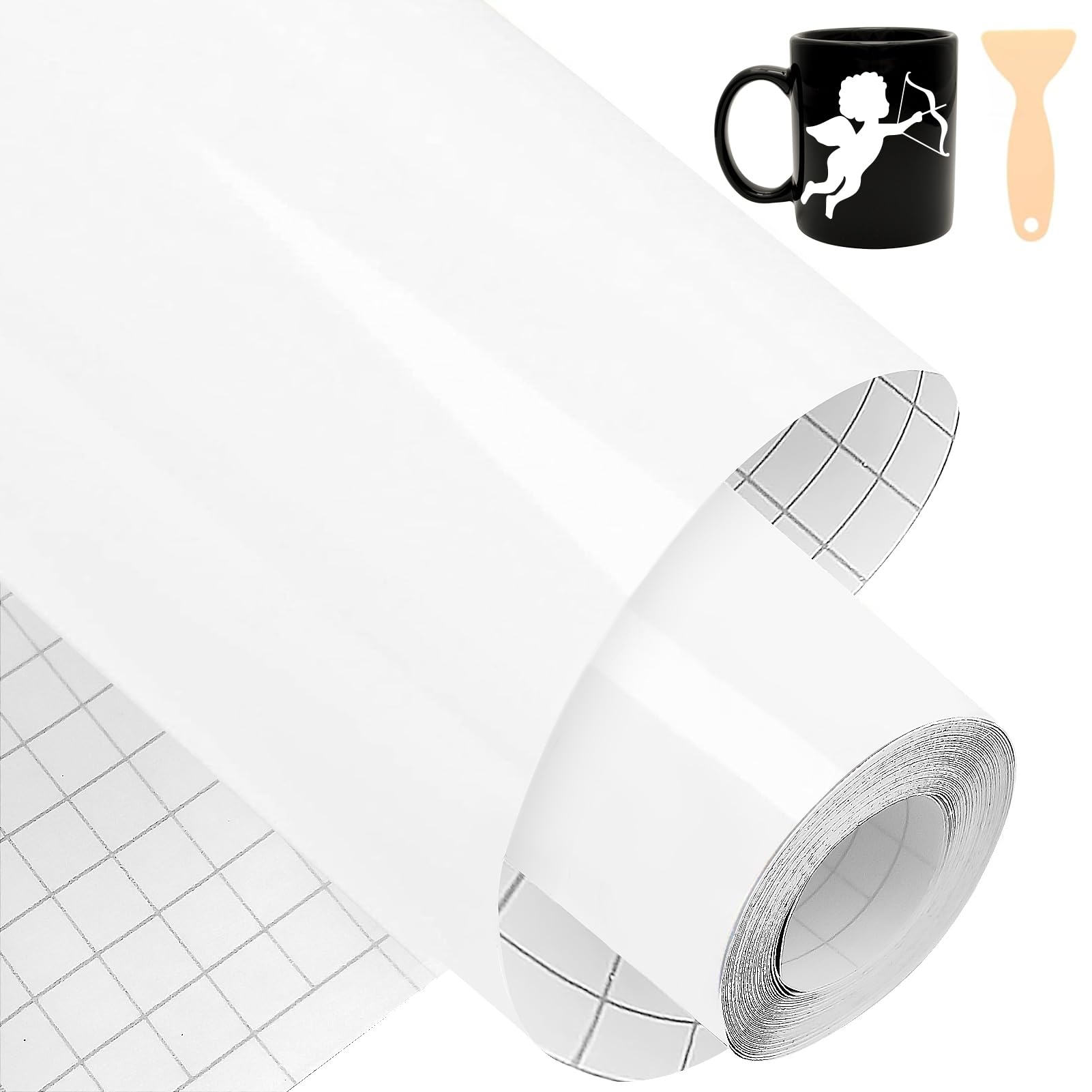 Bocguy Rotolo di Vinile Permanente Bianco Lucido, 30.5 CM x 600 CM PVC Vinile Adesivo Bianco, Facile da Tagliare & Diserbare, Vinile für Cricut & Silhouette Cameo