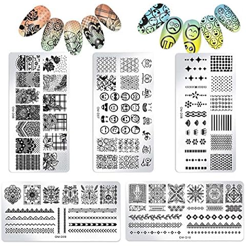 5pcs Nail Stamp Plates Set Nails Art Stamping Plate Manicuring Accessories Animals Leaves Flowers Fruits Geometry Cartoons Image Template for DIY Nail Art Cover
