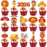 Chinese New Year Cupcake Toppers 48Pcs Happy Lunar Year Cupcake Picks 2026 Year of Horse Party Cake Picks Red Oriental Party Decorations for Chinese Spring Festival Party Supplies