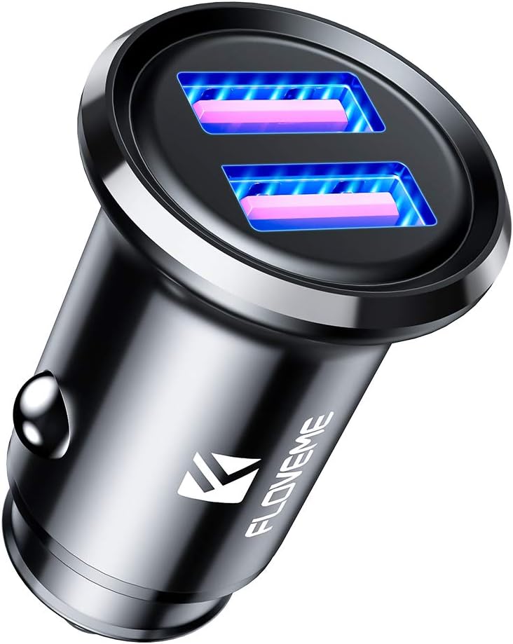 FLOVEME USB Car Charger - [All Metal] Dual QC 3.0 Port 36W/6A Fast Car Charger Adapter Mini Cigarette Lighter USB Charger Quick Charge Compatible with iPhone 11 Pro Max Xr X 6 7 8 Samsung S21 S20 S10